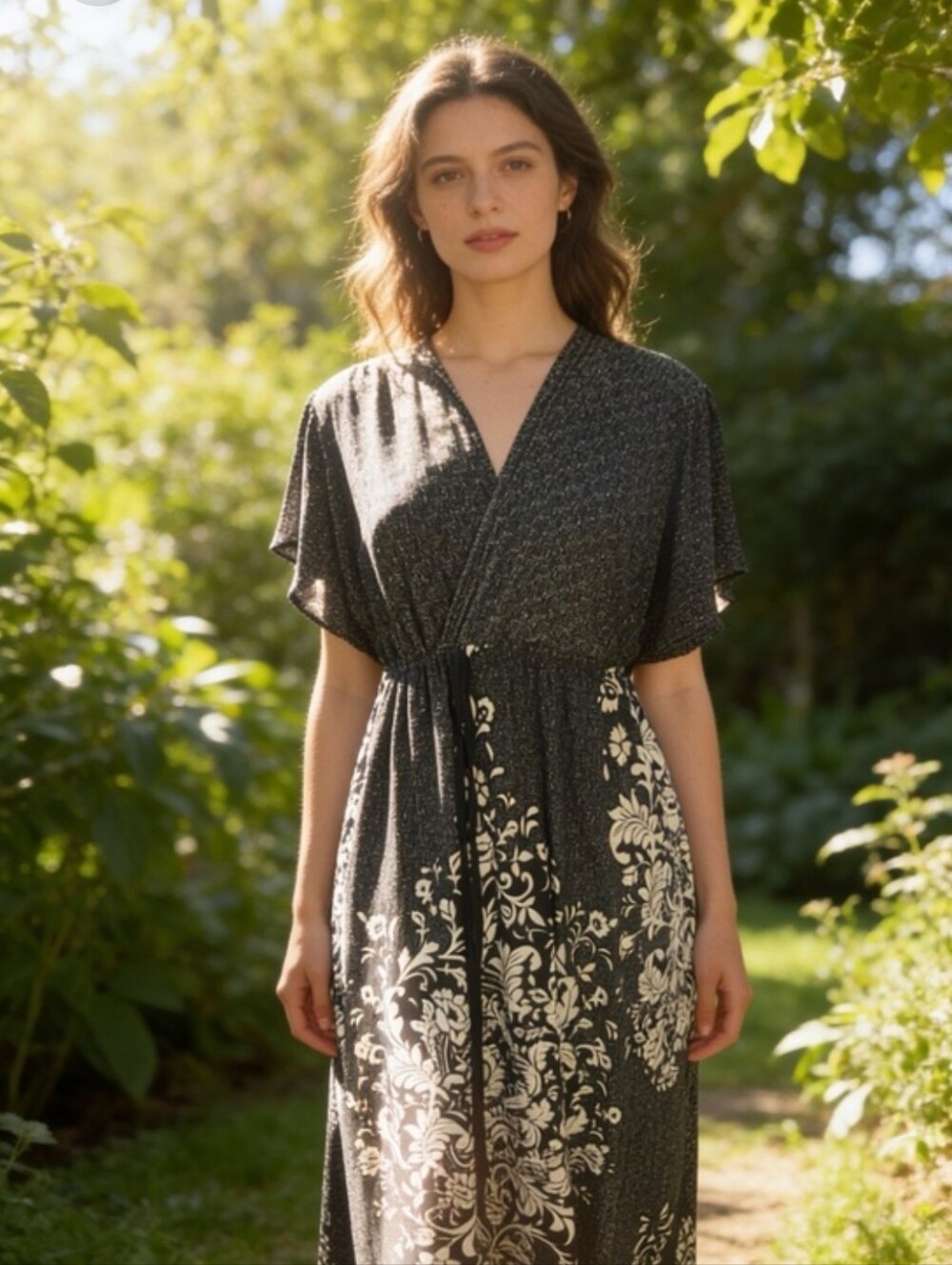 Black & Cream Exotic Wrapped Dress
